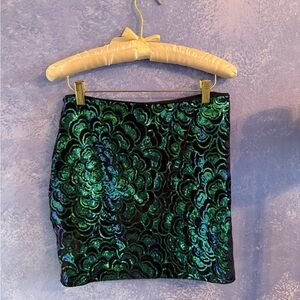 Divided Black and Green Sequin Mini Skirt